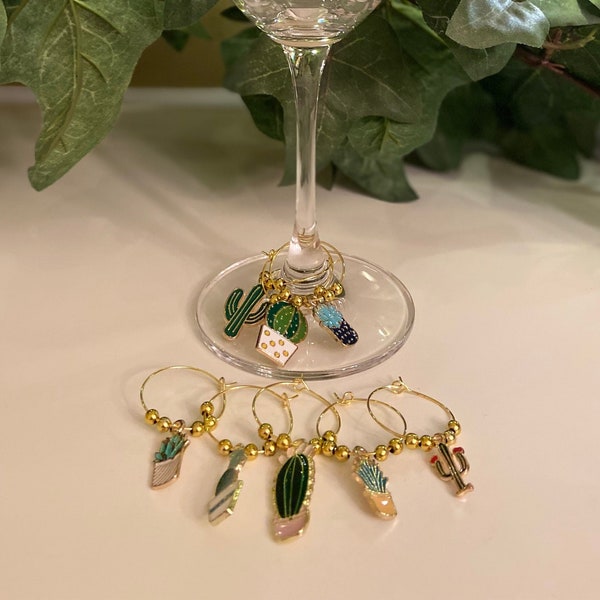 Cactus and Succulent Wine Glass Charms