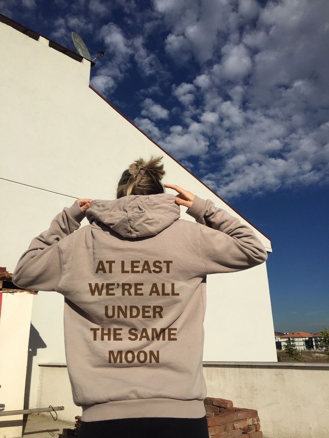 At Least We're All Under the Same Moon Hoodie, Aesthetic Women Hoodie