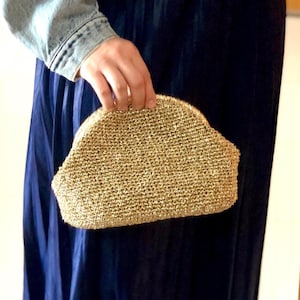 Metallic Raffia Clutch: Navy Blue Evening Bag, Elegant Lined Handbag