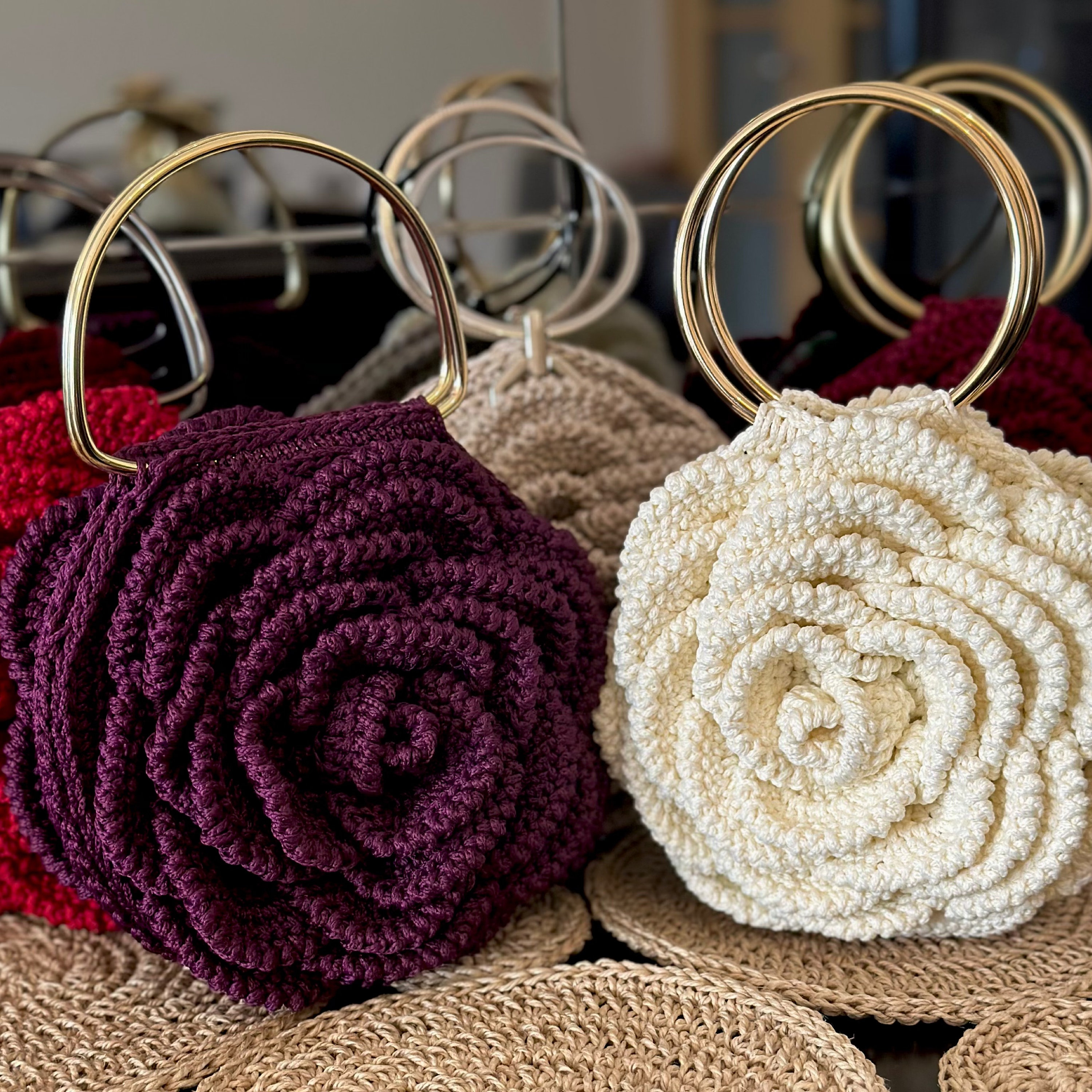 Big Rose Flower Yarn Milk Cotton Crocheting Diy Bag Kits Needlework Floral  Knitting Crochet Bag Tote Handbag Material Kit Set