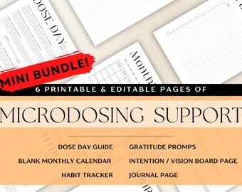 MINI Microdosing Bundle | Support your journey w/our Journal, Planner, Gratitude + Habit Tracker & more | Printable + Editable with Canva!