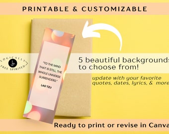STUNNING CUSTOMIZABLE BOOKMARKS - Beautiful, digital bookmarks | ready to print or personalize w/ Canva | 5 inspirational options