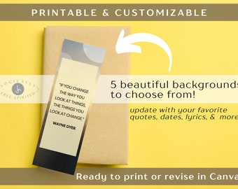 STUNNING CUSTOMIZABLE BOOKMARKS - Beautiful, digital bookmarks | ready to print or personalize w/ Canva | 5 inspirational options