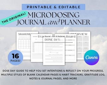 The ORIGINAL Microdosing Bundle |  Journal, Planner, Gratitude + Habit Tracker and more | Printable & Editable with Canva!