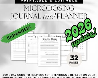 2026 Expanded Microdosing Bundle | Intention setting Calendar, Journal, Planner, Habit Tracker and more! Printable & Editable with Canva!