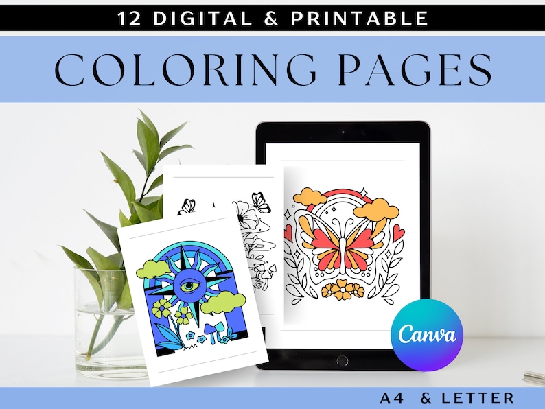 Coloring Pages Digital Printable Canva Template A4 Letter Psychedelic
