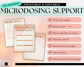 The ORIGINAL (COLOR!) Microdosing Bundle |  Journal, Planner, Gratitude + Habit Tracker and more | Printable & Editable with Canva!