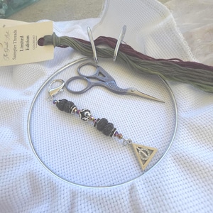 Wizard Inspired Scissor Fob Black Crystal Triangle Charm Magical Sewing Accessory