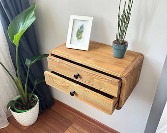 Handmade Floating Nightstand, Light Oak Drawer, Wall Mounted