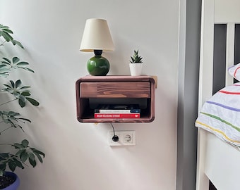 Handmade Wooden Floating Nightstand, Minimalist Bedside Shelf