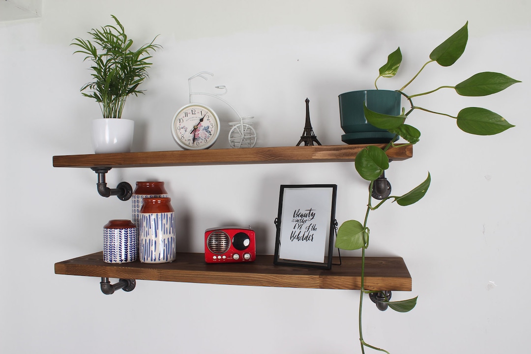 Long Rustic Floating Shelf Industrial Floating Shelf Farmhouse Pipe