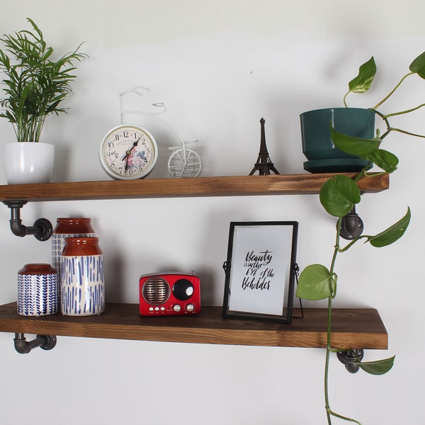 Long Rustic Floating Shelf Industrial Floating Shelf Farmhouse Pipe Shelf Kitchen Shelf Living Room Bathroom Shelf Wood Wall Shelving