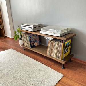 Solid Wood Record Player Stand: Modern Vinyl Storage - Etsy