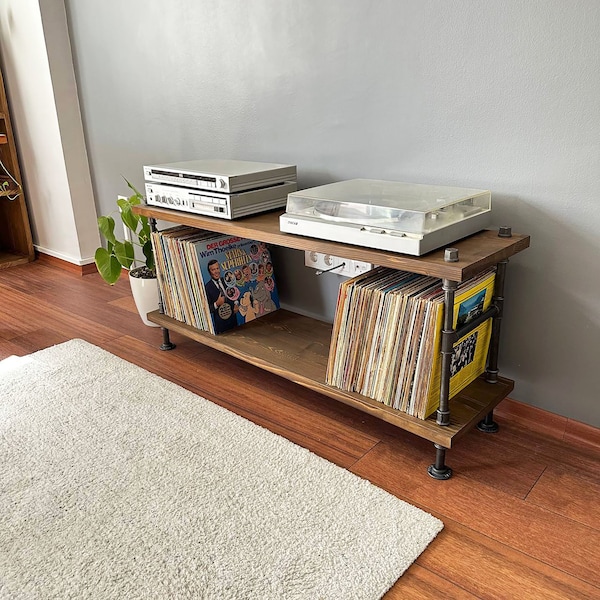 Solid Wood Record Player Stand/ Modern Wood Record Storage