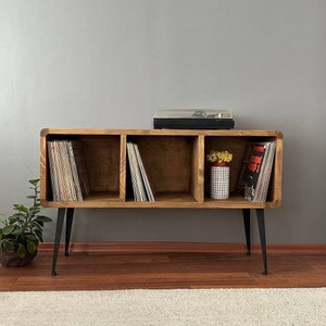 Solid Wood Record Player Stand/ Modern Wood Record Storage