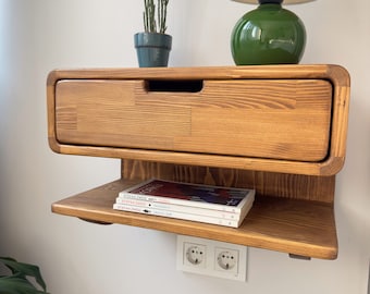 Mesita de noche flotante de madera con cajón, roble claro