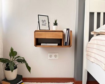 Mesita de noche con cajón, envío gratis, mesita de noche flotante, mesita de noche de pared