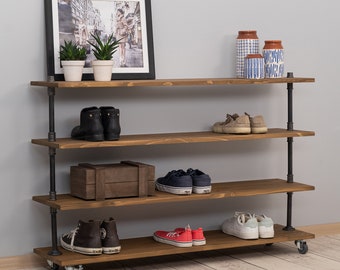 Wheeled shoe rack- shoe storage - Entryway Organizer- Shoe Organizer - Shoe Rack - Entryway Bench - Entryway furniture - Sneaker Storage,