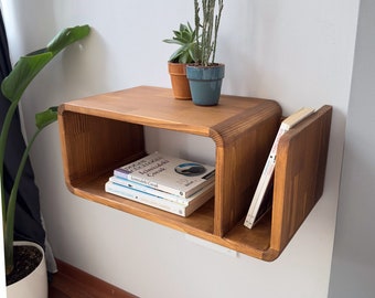 Wooden Floating Nightstand with Book Storage