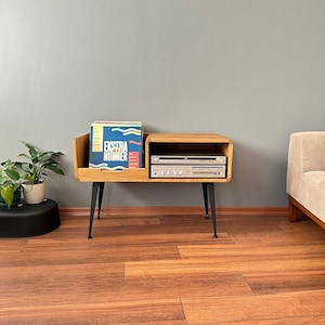 Solid Wood Record Player Stand/ Modern Wood Record Storage