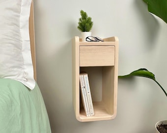 Handmade Natural Wood Floating Nightstand, Narrow Space Shelf
