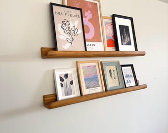 Rustic Wooden Picture Ledge Shelves - Wall Display, Set of 2