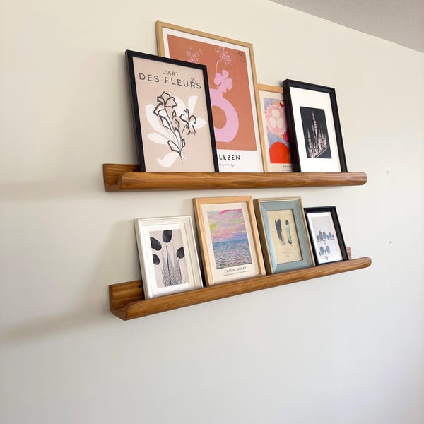 Étagères pour photos rustiques en bois - Présentoir mural, lot de 2
