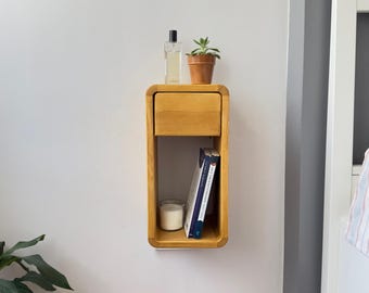 Handmade Natural Wood Floating Nightstand, Narrow Space Shelf
