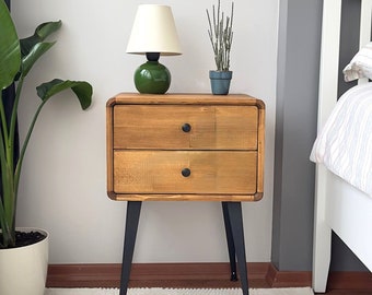 Handmade Wooden Floating Nightstand, Oval Edge Drawer, Natural Finish