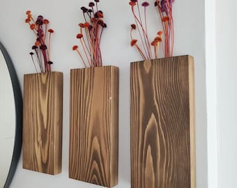 Houten muurzak | Houten hangende vaas voor groen of droogbloemen droogbloemenrek