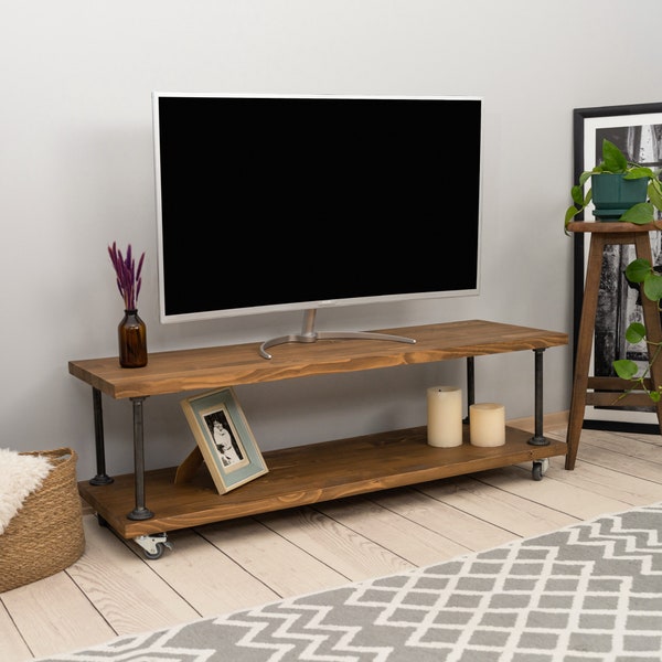 wheel tv stand,Wood and Metal Tv Unit -Mass / Industrial Tv Stand / Loft Tv Console  | Medienkonsole | rustikaler Fernsehtisch |