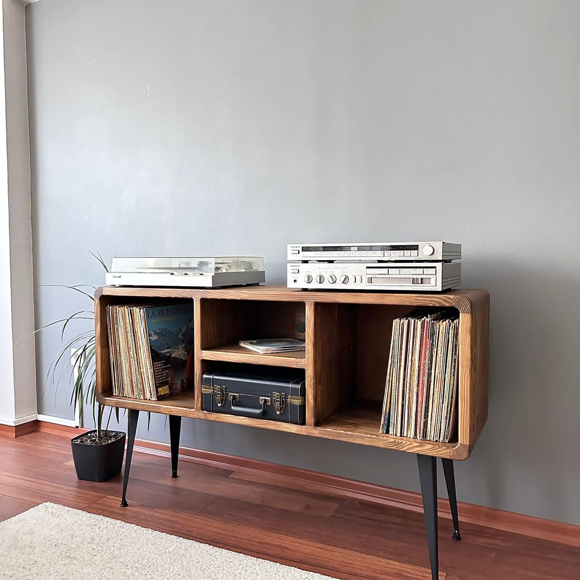 Solid Wood Record Player Stand: Customizable Vinyl Storage Cabinet - Etsy