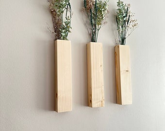 Houten muurzak | Houten hangende vaas voor groen of droogbloemen droogbloemenrek