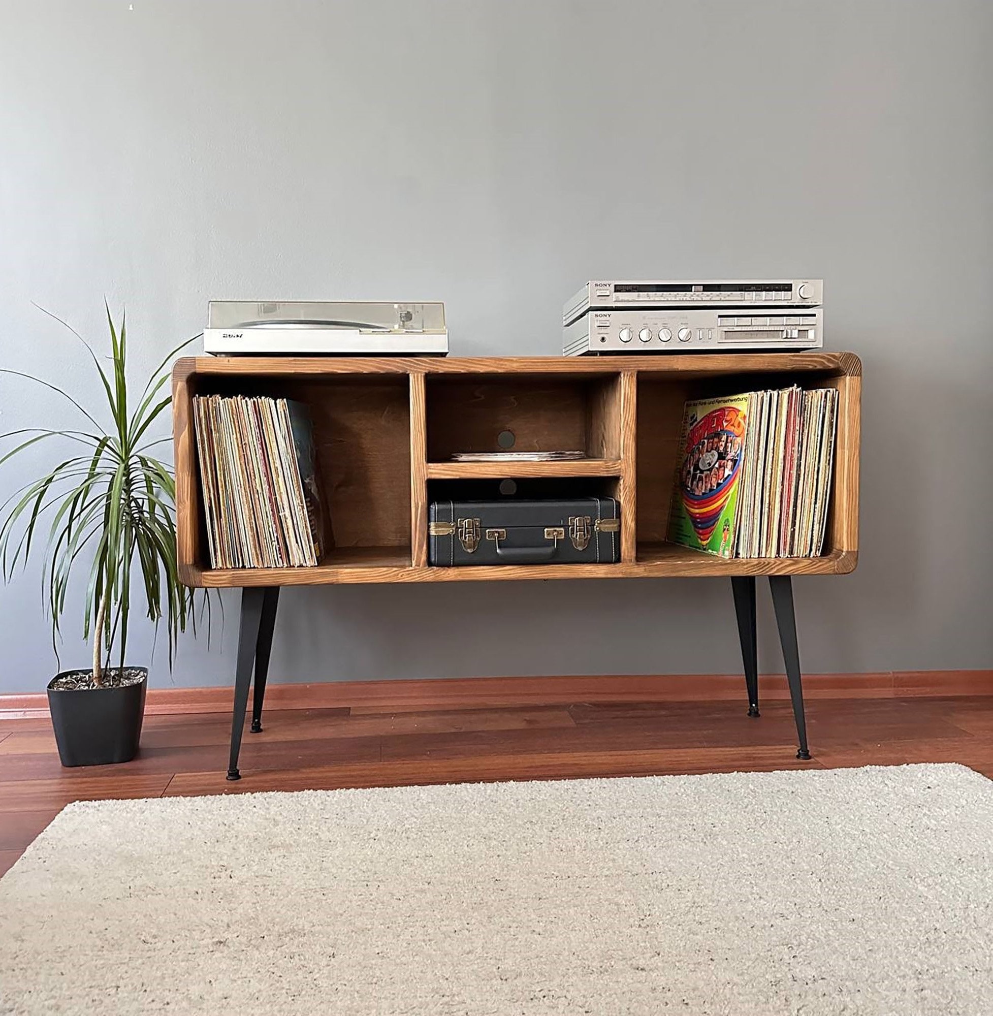 Solid Wood Record Player Stand: Customizable Vinyl Storage Cabinet - Etsy