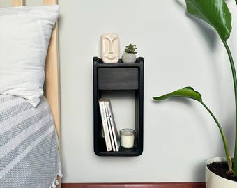 Handmade Floating Nightstand, Natural Wood Bedside Shelf, Narrow Space Saver
