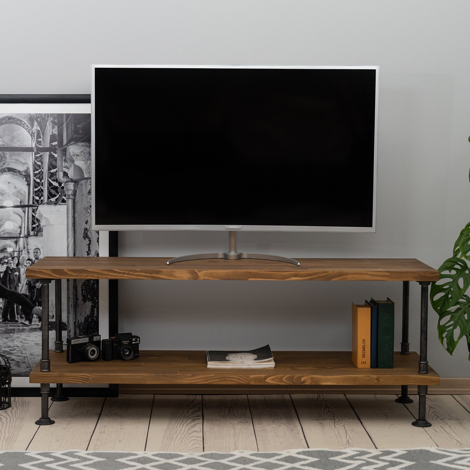 Wood and Metal Tv Unit mass Industrial Tv Stand Loft Tv
