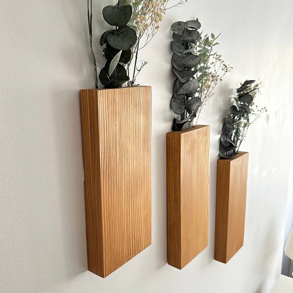 Handmade Pine Wood Wall Pocket | Dried Flower Vase