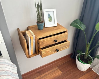 Handmade Floating Nightstand, Oak Drawer, Wall Mounted Bedside Table