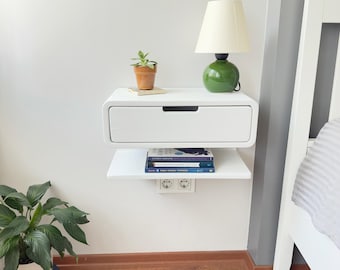 Wooden Floating Nightstand with Drawer, Bedroom Furniture