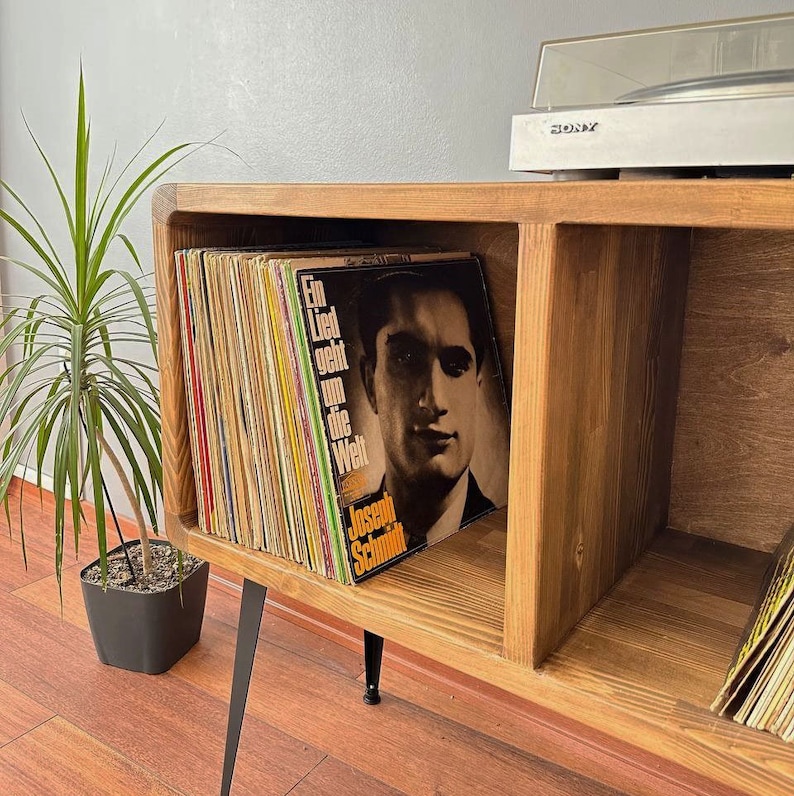 Solid Wood Record Player Stand, Modern Vinyl Storage Cabinet - Etsy