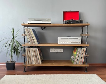 Solid Wood Record Player Stand/ Modern Wood Record Storage