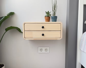 Handmade Natural Wood Floating Nightstand with Drawer