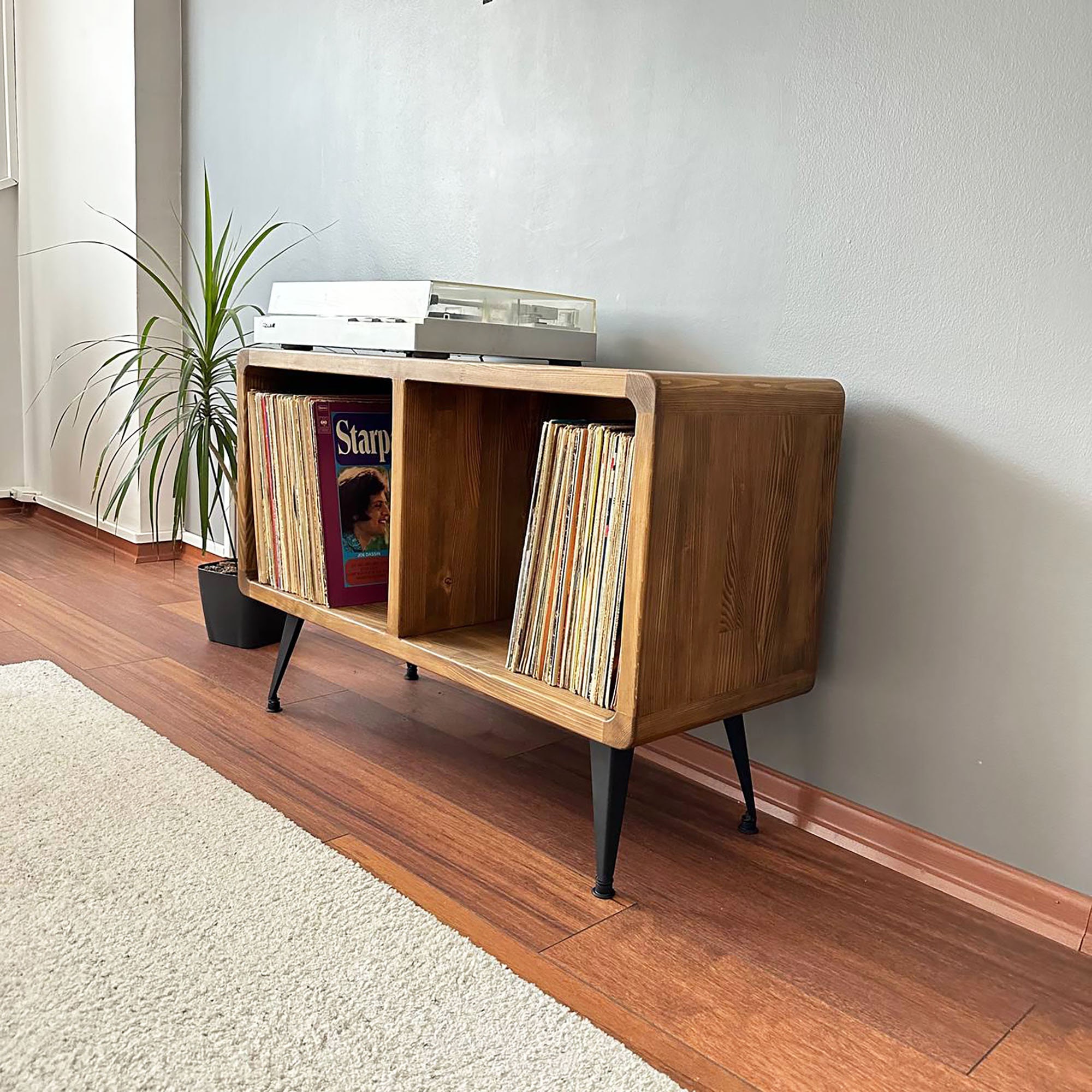 Solid Wood Record Player Stand, Modern Vinyl Storage Cabinet - Etsy
