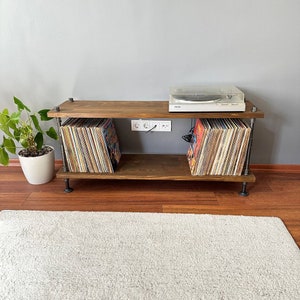 Solid Wood Record Player Stand: Modern Vinyl Storage - Etsy