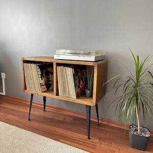 Solid Wood Record Player Stand/ Modern Wood Record Storage