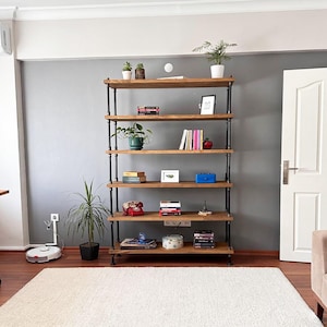Handcrafted Industrial Wood Shelf Bookcase, Iron Pipe Frame
