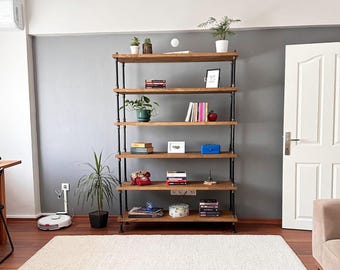 Handcrafted Industrial Wood Shelf Bookcase, Iron Pipe Frame