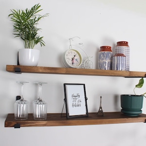Farmhouse Rustic Fixer Upper Floating Shelf, L Bracket Industrial Bracket Shelf, Modern Blacksmith Farmhouse Decor, Kitchen Shelf