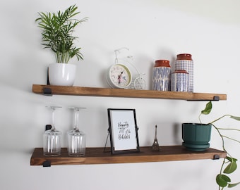 Farmhouse Floating Shelf with Black Industrial Brackets, Rustic Decor
