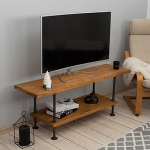 Consola de TV tipo loft / Mueble de TV de madera y metal - Soporte de TV industrial / Consola multimedia / Soporte de TV rústico / Muebles de estilo industrial